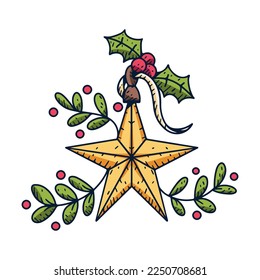 Vector Cartoon Cute Christmas Star Illustration Isolated