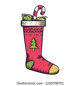 Vector Cartoon Cute Christmas Stocking Illustration Isolated