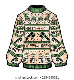 Vector Cartoon Cute Christmas Sweater Illustration Isolated - Shutterstock ID 2254860321