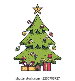 Vektor Cartoon Cute Christmas Baum Illustration einzeln