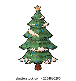 Vector Cartoon Cute Christmas Tree Illustration Isolated - Shutterstock ID 2254860293