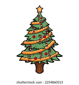 Vector Cartoon Cute Christmas Tree Illustration Isolated - Shutterstock ID 2254860313