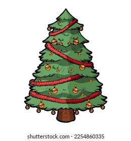 Vector Cartoon Cute Christmas Tree Illustration Isolated - Shutterstock ID 2254860335