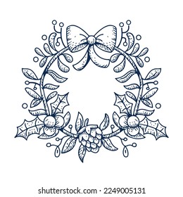 Vector Cartoon Cute Christmas Wreath Illustration Isolated
