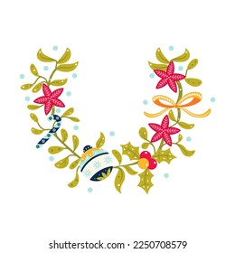 Vector Cartoon Cute Christmas Wreath Illustration Isolated