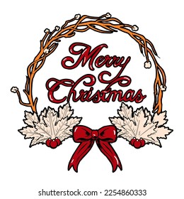 Vector Cartoon Cute Christmas Wreath Illustration Isolated - Shutterstock ID 2254860333