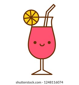 Vector Cartoon Cute Cocktail Icon Isolated On White Background