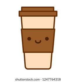 Vector Cartoon Cute Coffee Cup Icon Isolated On White Background