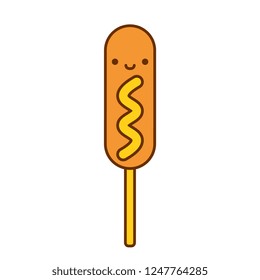 Vector Cartoon Cute Corndog Icon Isolated On White Background