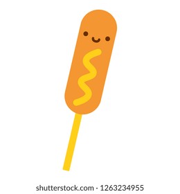 Vector Cartoon Cute Corndog Icon Isolated On White Background