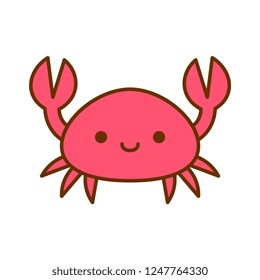 Vector Cartoon Cute Crab Icon Isolated On White Background