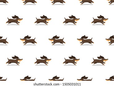 Vector cartoon cute dachshund dog seamless pattern background for design.
