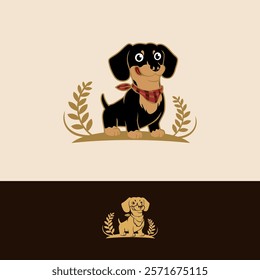 vector cartoon of cute Dachshund type dog happy and expressing delight in wheat field