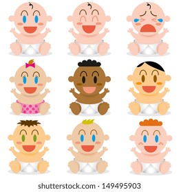 Vector Cartoon Cute different Babies Set