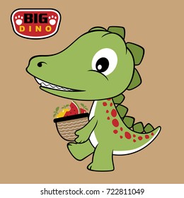 vector cartoon of cute dinosaur brings fruits with basket