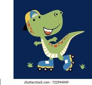 vector cartoon of cute dinosaur playing roller skate