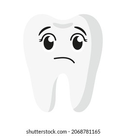 Vector cartoon cute disappointed characters of tooth. Children's dental concept.
