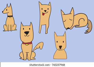 Vector cartoon cute dog hand drawn simple stripes Suitable for decorating books, stickers, book covers.