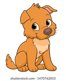 Vector cartoon cute dog on the white background.