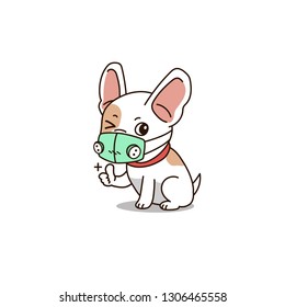 Vector cartoon cute dog wearing respirator mask for design.