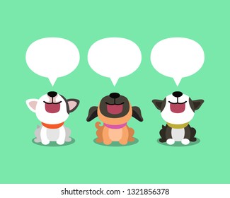 Vector cartoon cute dogs with speech bubbles for design.