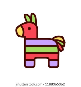 Vector Cartoon Cute Donkey Piñata Icon Isolated