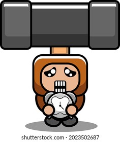 vector cartoon cute doodle mallet mascot costume character holding clock