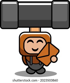vector cartoon cute doodle mallet mascot costume character holding envelope