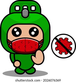 vector cartoon cute doodle rolling pin mascot costume character wearing a mask