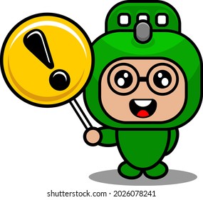 vector cartoon cute doodle rolling pin mascot costume character holding a warning sign