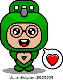 vector cartoon cute doodle rolling pin mascot costume character with love chat bubble