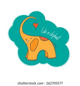 vector cartoon cute elephant. It can be used for card, postcard, cover, invitation, birthday card.