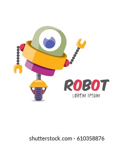 vector cartoon cute flat robot icon isolated on white. orange funny robot logo design template