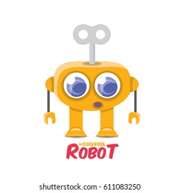 vector cartoon cute flat robot icon isolated on white. orange funny robot logo design template