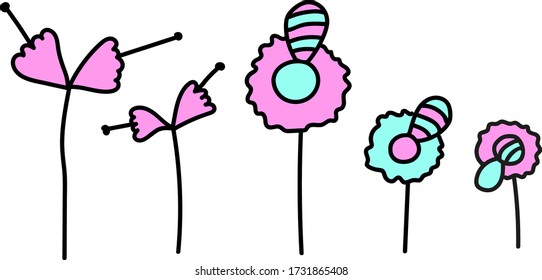 vector cartoon cute flowers doodle
