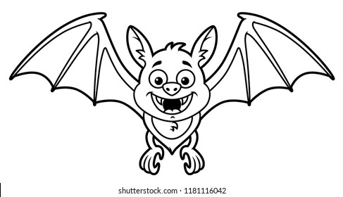 Vector Cartoon Cute Flying Bat Line Art