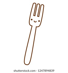 Vector Cartoon Cute Fork Icon Isolated On White Background