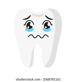 Caricatura vectorial adorable llena de lágrimas personajes de dientes. Concepto dental infantil.