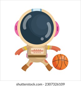vector cartoon cute and funny astronaut playing basketball