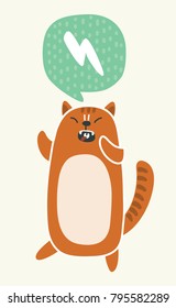 Vector cartoon cute funny illustration of angry kawaii grumpy red cat . Kitten on isolated background. Speech bubble