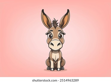 Vetor cartoon bonito engraçado kawaii tipo sentado pequeno burro bebê. Amigável animal doméstico. Um grande animal de orelhas e olhos grandes.