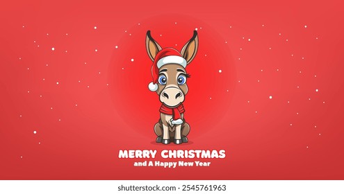 Vector cartoon cute funny kawaii kind sitting little donkey baby. Friendly domesticated pet. Big eared and big eyed toon animal.