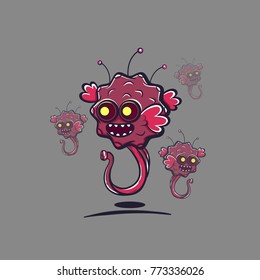Vector cartoon cute and funny microbes, illustration characters isolated on gray background