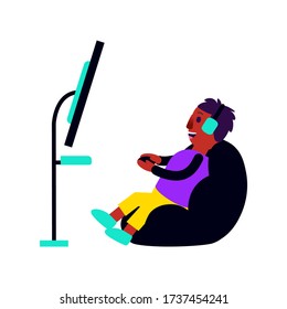 Vector Cartoon Cute Gamer Character Illustration Isolated