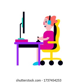Vector Cartoon Cute Gamer Character Illustration Isolated