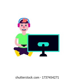 Vector Cartoon Cute Gamer Character Illustration Isolated