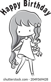 vector cartoon cute girl happy birthday card