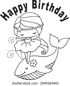 vector cartoon cute girl happy birthday card