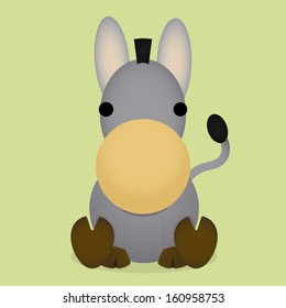 Vector Cartoon Cute Gray Donkey Sitting Isolated