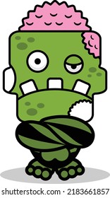 caricatura vectorial lindo cráneo verde zombie halloween personaje de mascota fresco